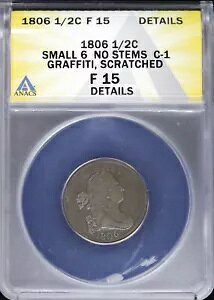 1806 P 1/2c �h���[�v �o�X�g �n�[�t�Z���g ANACS F 15 �ڍ� |��6 �X�e���Ȃ� C-1