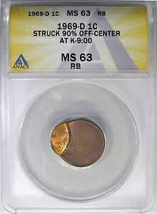 1969-D 1C ANACS MS63RB �~���g �G���[ �����J�[�� ~ �Z���^�[�� 90% �I�t�ŐԂ������܂�!