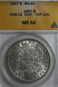 1887 VAM 12 DDO TOP 100 MS 62�AANACS�A���[�K�� �V���o�[ $1 �~�X ���o�e�B �w�b�h