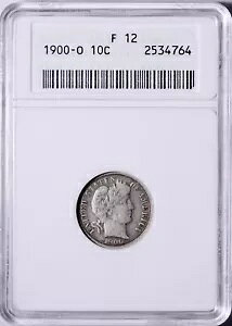 1900-O Barber Dime ANACS F12 Semi-Key Date Old Soap Box Holder APN