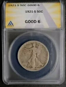 1921-S 50C �E�H�[�L���O ���o�e�B �n�[�t�_���[ ANACS G6 �L�[���t