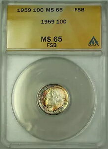 1959 �V���o�[ ���[�Y�x���g �_�C�� 10c ANACS MS 65 FSB �g�[��