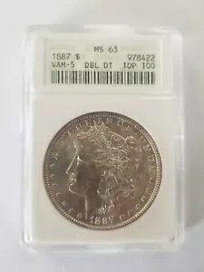 1887 ���[�K�� �V���o�[ �_���[ VAM-5 DBL DT TOP-100 ANACS MS-63