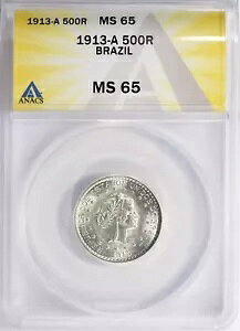 �u���W�� �V���o�[ 1913 A 500 ���C - ANACS MS65 - ������̂��� PQ �g�b�v �|�b�v �R�C��!