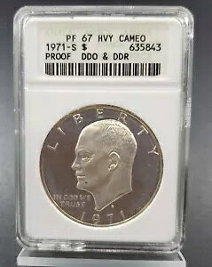 1971 S $1 �A�C�[���n���[ �h�� ANACS PF67 �w�r�[ �J���I �o���G�e�B DDO & DDR