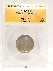 1917-S 25C VF 35 ڍ VAR 1 ς ANACS O[h X^fBO oeB 4743039 *
