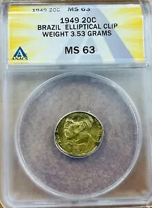 1949 �u���W�� 20 c. ANACS ERROR MS63 �ȉ~�`�N���b�v 3.53 gr.