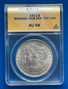 1921 ���[�K�� �V���o�[ �_���[ ANACS AU58 VAM-26A �g�b�v 100 ���C�h ���[�h