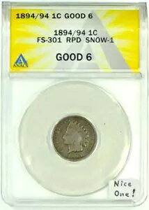 1894/94 �C���f�B�A���w�b�h�Z���g ANACS G-6; FS-301;�ăp���`���ꂽ���t;��-1;�������́I