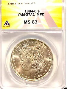 A9034�A���[�K�� �V���o�[ �_���[ ANACS 1884 O MS 63 VAM 37A1 MPD