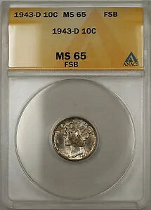 1943-D �}�[�L�����[ �_�C�� 10C ANACS MS-65 �t�� �X�v���b�g �o���h (�\�� 11 C �Ɠ��l�̃v���[�t)