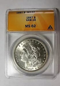 1887 P BU MORGAN DOLLAR VAM 18 _uX^[Y & bg[Atߕ ANACS MS62
