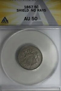 1867 .05 ANACS AU 50 SHIELD NO RAYS V[h jbPAŏ̃jbP