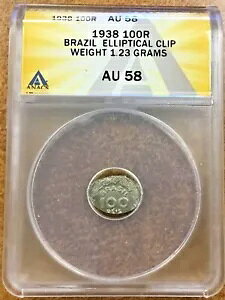 �u���W�� 1938 100 ���C �G���[ �ȉ~�`�N���b�v�ɓ������� ANACS AU58 �킸�� 1.23 �O����