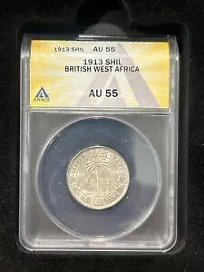 1913 英国西アフリカ 1 1 シリング銀貨-ANACS-AU 55