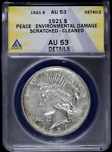 1921-P $1 Peace Silver Dollar ANACS AU 53 �ڍ� |�n�C�����[�t