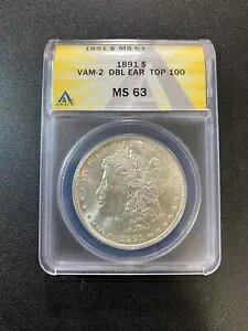 1891 ���[�K�� �h�� ANACS MS-63 - ������ - VAM 2 DBL EAR TOP 100 - �X���u -$1
