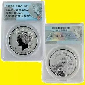 Peace s Silver Dollar Anacs RV PF 70 �t�@�[�X�g �X�g���C�N 2022 �������x���� ����������
