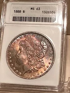 1888 ���[�K�� �V���o�[ �_���[ ms63 ANACS ���C���{�[�A�g�[���A�\�ʃo�b�O �}�[�N (�r�f�I)