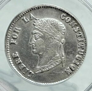 1855 PTS MJ {rA LARGE SIMON BOLIVAR { 4 \ Vo[ RC ANACS i78710