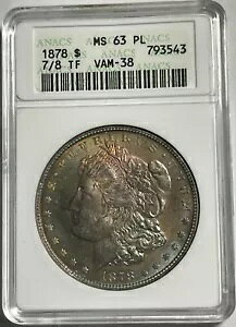 1878 7/8TF モーガン シルバー ダラー ANACS MS63PL (#13617) 魅力的に引き締まった外観。