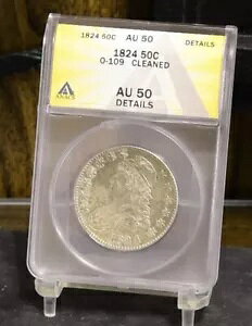 1824 �o�X�g �n�[�t�_���[ - O-109 - ANACS AU50 �ڍׁA�N���[�j���O�ς� (#53786-L)
