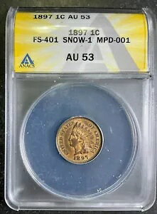 ANACS AU53 1897 �C���f�B�A�� �w�b�h �Z���g 1 �l�b�N FS-401 �X�m�[ 1 S-1 MPD �~���g �G���[ A7