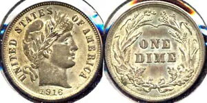 1916 10C - オリジナルの調色で非常に魅力的 - 決して浸さない BARBER DIME++