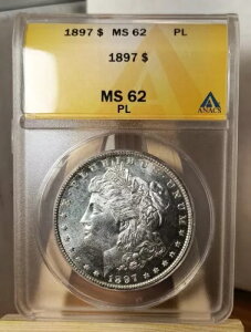 1897-P モーガン ドル!- ANACS MS 62 PL!! - いいねとブライトを証明!!!