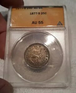 1877-S 25C �V�[�e�b�h ���o�e�B �N�H�[�^�[ ANACS �F�� AU-55 MS �Ɍ����܂�!