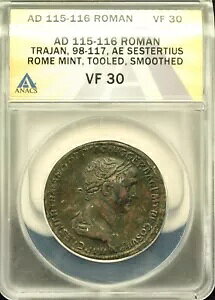 AD 115-116 ROMAN TRAJAN�A98-117�AAE SESTERTIUS ROME MINT�A�H��t�� VF 30 #H707