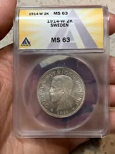 1914 W �X�E�F�[�f�� 2 KRONOR ANACS MS63 �����i�� - ���������\! S095