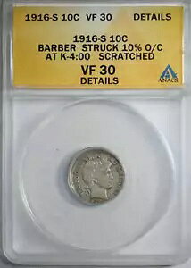1916-S o[o[ _C 10C ANACS ~g G[ VF30 ڍ - Z^[ 10% It