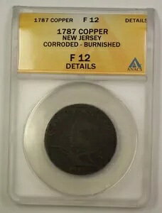 1787 米国植民地時代のニュージャージー銅製大型プランチェット ANACS F-12 細部が腐食