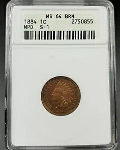 1884 �C���f�B�A�� �Z���g �y�j�[ �o���G�e�B �G���[ ANACS MS64 BN FS-401 S-1 Wow Blaze �R�C�� MPD