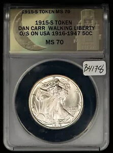 1915-S 50c �E�H�[�L���O ���o�e�B �n�[�t O/S �_�j�G�� �J�[ ���[�����C�g �~���g ANACS MS70- B4178