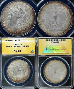 1892-O $1 Vam-5 �_�u���C���[ TOP 100 ANACS AU 58 *�f���炵���J���[*