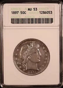 1897-P バーバー ハーフダラー - 古い ANACS AU53 - 非常に魅力的な目の魅力! PQ