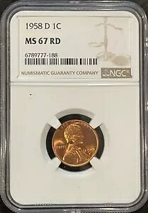 1958-D �����J�[�� �E�B�[�g �Z���g �y�j�[ - NGC MS67 RD - �ō��]��!+ ��������