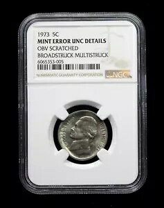 G[ 1973 5c Obv XNb` Broadstruck Multistruck NGC UNC