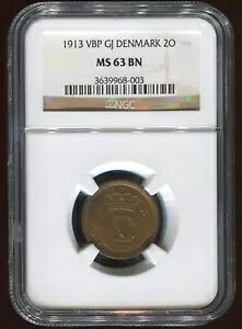 1913 �f���}�[�N 2 �z�� |��v���t 373,000 ��c | NGC MS63 BN | KM 813.1 |��������