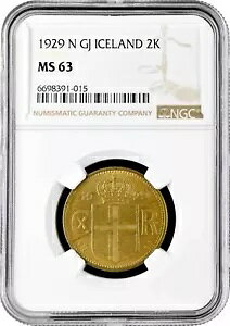 �A�C�X�����h 2 �N���[�i 1929 N�ANGC MS63�A�u�N���X�`���� 10 �� (1922 - 1943)�v