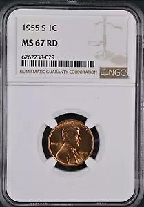 1955-S 1C RD J[ 1 Zg NGC MS67RD 6262238-029