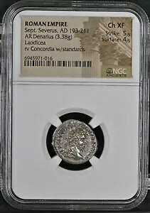 ローマ帝国 - セプティミウス セウェルス - AD 193-211 - デナリウス銀貨 - NGC Ch XF