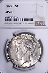 ������ 1925-S �s�[�X �V���o�[ �_���[ NGC MS61 �g�[�� �x�^�[ �f�C�g TCFM
