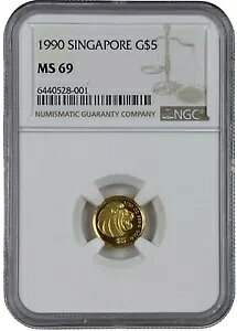 1990 �V���K�|�[�� $5 �S�[���h 1/20 �I���X ���C�I�� �R�C�� NGC MS 69