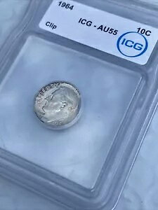1964 ルーズベルト ダイム - ICG AU55 - クリップ プランシェ クリップ エラー コイン スラブ シルバー