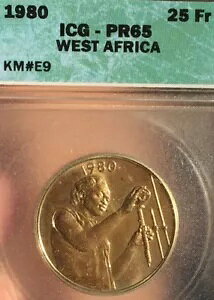 西アフリカ諸国 25 フラン 1980 KM#E9。 ICG PF65 ジェム未流通プルーフ エッセイ。