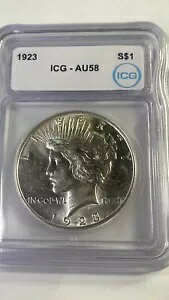 1923-P $1 Peace 90% Silver Dollar ICG �V�K�ۗL�� AU 58