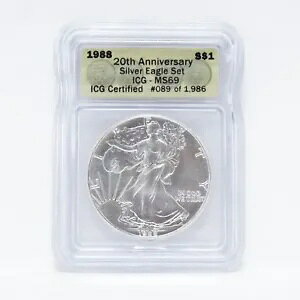 1988 �A�����J�� �V���o�[ �C�[�O�� �h�� 1 �I���X .999 �V���o�[ ICG MS69 (slx5010)